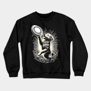 Golden retriever dog holding a flying saucer in the air Crewneck Sweatshirt